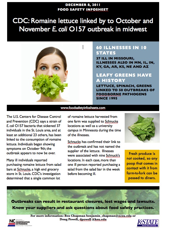 New food safety infosheet CDC Romaine lettuce linked by to October(00)